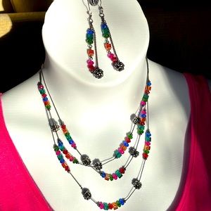 Colorful Set/Beaded Dangling Earrings w/Necklace